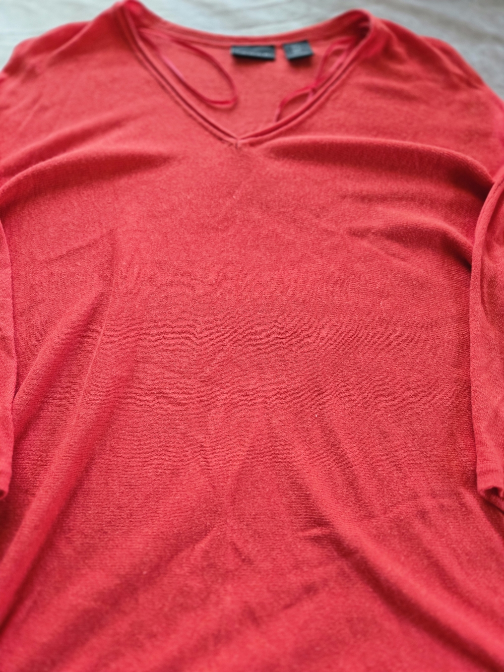 Womens Tahari Red V-Neck Top Dress Or Casual Sz M 3/4 Length Sleeve